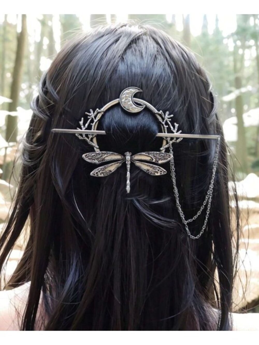 Dragonfly Wiccan Fairy Goddess Hair Pin Stick Celestial Moon Woodland Witchy